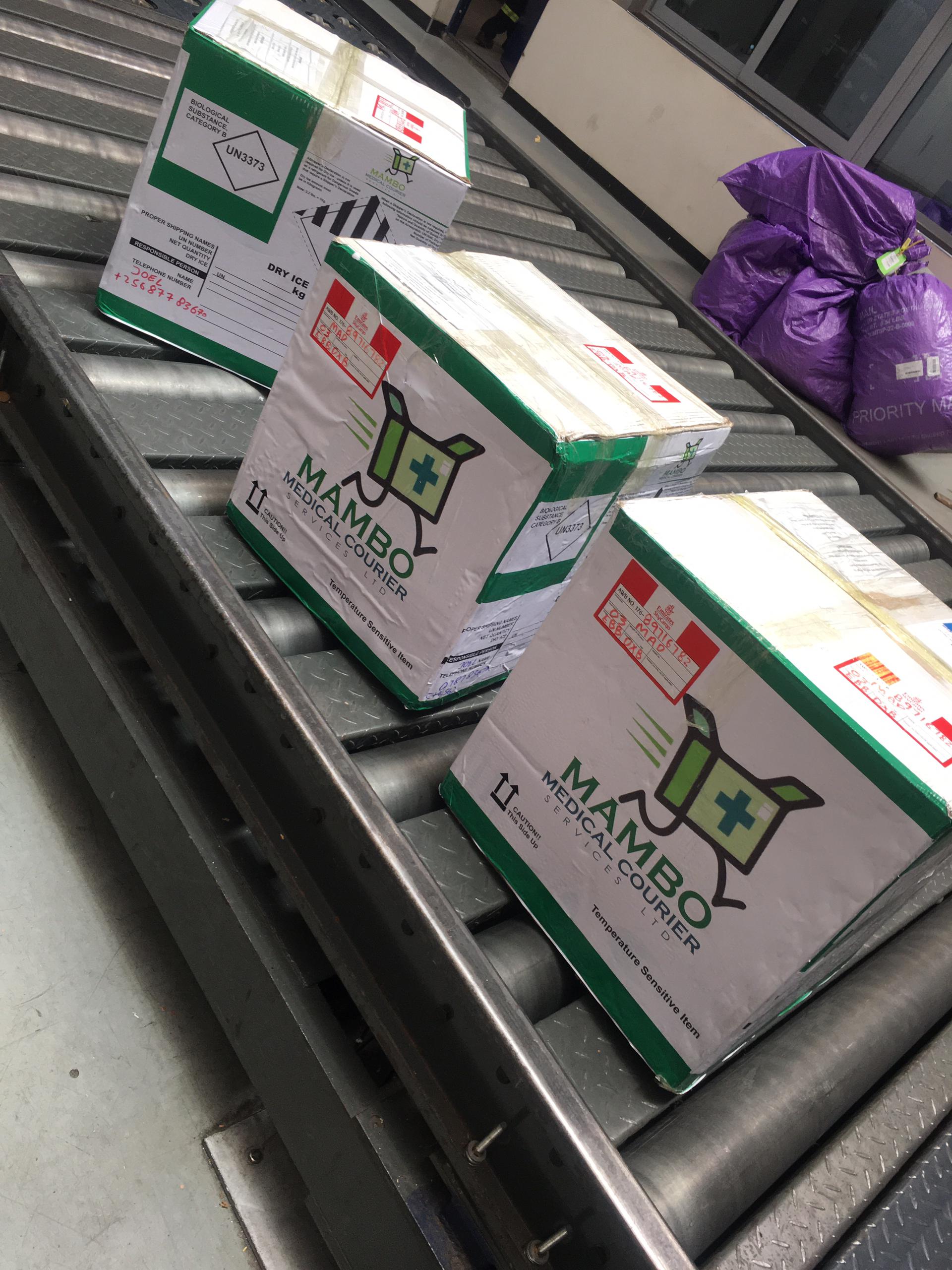 Mambo Medical packages at airport for international delivery